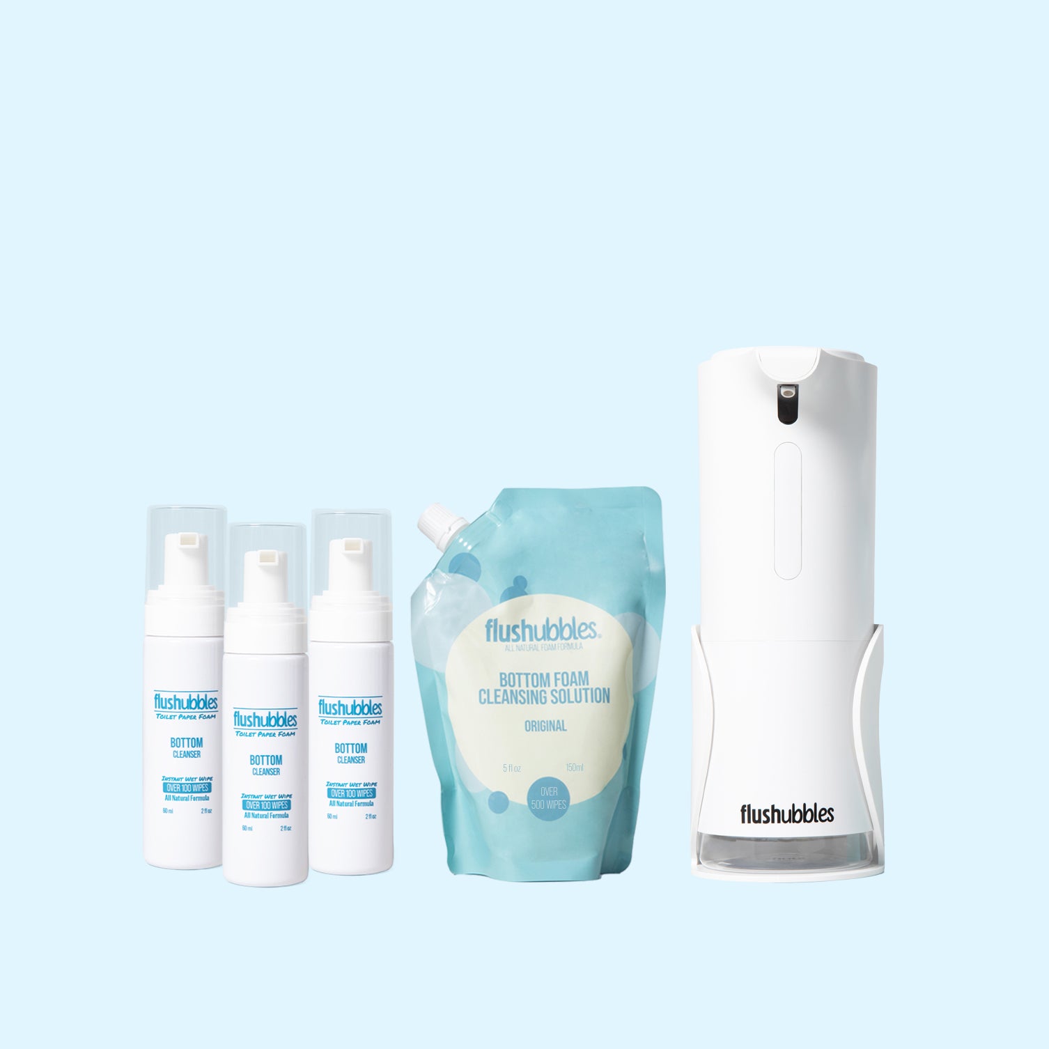 FLUSHUBBLES ESSENTIAL BUNDLE (1 Kit & 3 Travel Bottles)